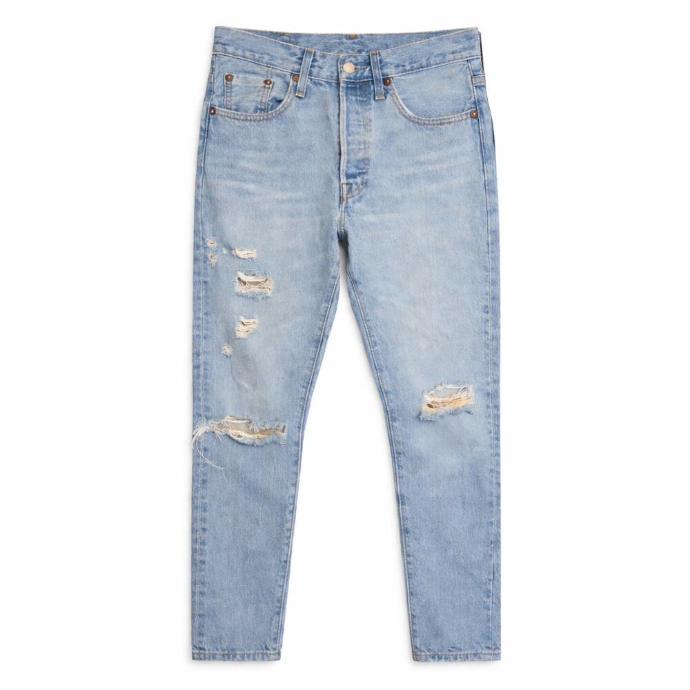 Levis 501 Selvedge Jeans White Oak Cone Denim Womens 25 Blue Distressed Skinny - Picture 2 of 16